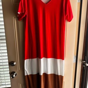 Red, White, and Brown Colorblock Dress NWOT